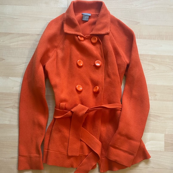 Ann Taylor Jackets & Blazers - Ann Taylor Orange Belted Sweater Jacket Medium